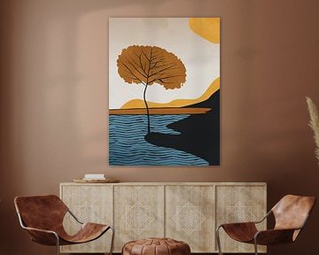 Arbre en automne, paysage minimaliste