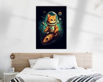 Katze im Weltraum Poster Kinderzimmer von Jan Bechtum