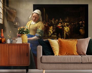 The Milkmaid with Rembrandt and sunbeams by Digital Art Studio