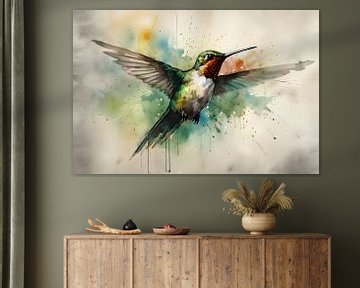 Flying hummingbird in colour by But First Framing