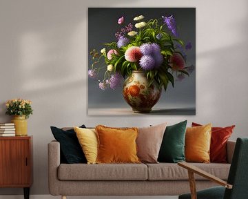 Vaas met exotische bloemen - klassiek romantisch I van Betty Maria Digital Art