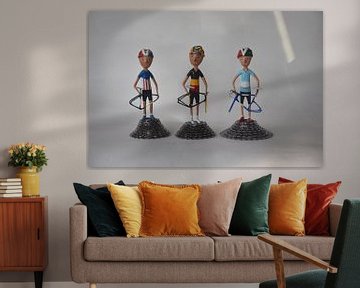 Wout and friends cycling figurines in retro shirt by Jos van de Venne