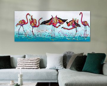 Flamingos in the water by Happy Paintings