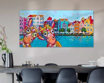 Ânes joyeux à Willemstad, Curaçao sur Happy Paintings