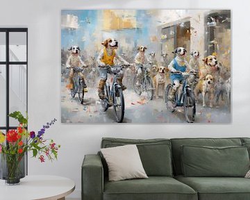 Hunde Radfahren | Expressionistische Malerei von Blikvanger Schilderijen