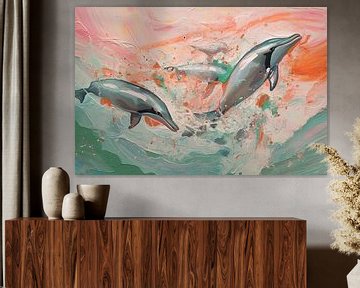 Dolphins playing Tag | Moderne Kunst van Blikvanger Schilderijen