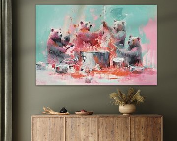 Bears Cooking | Modern Art sur Blikvanger Schilderijen