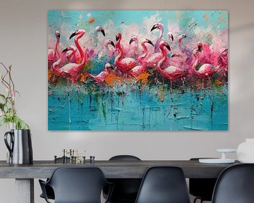 Flamingos auf Reisen | Moderne Kunst von Blikvanger Schilderijen