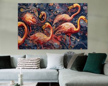 Flamingos Sleeping | Abstracte kunst van Studio Blikvangers