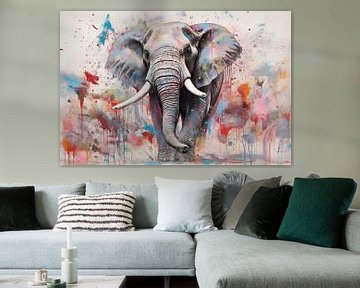 Elephant going for Diner | Abstracte kunst van Blikvanger Schilderijen