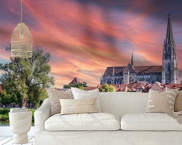 Skyline van Regensburg in Duitsland van Animaflora PicsStock