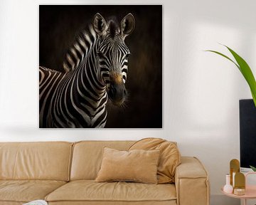 Portrait of a zebra in warm tones by Carla van Zomeren