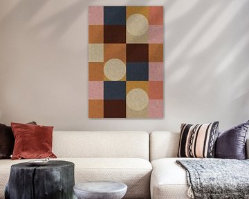 Retro geïnspireerde abstracte geometrische kunst in roze, geel, bruin, beige en blauw 2 van Dina Dankers