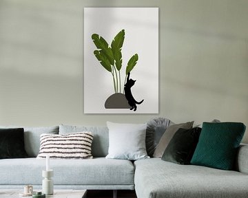 Un chaton coquin joue avec une plante d'intérieur sur Bianca van Dijk
