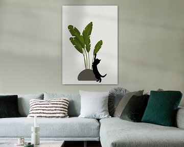 Naughty kitten plays with houseplant by Bianca van Dijk