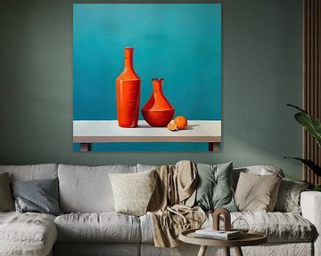 Two Red Vases (and a Tangerine) by ARTEO Paintings