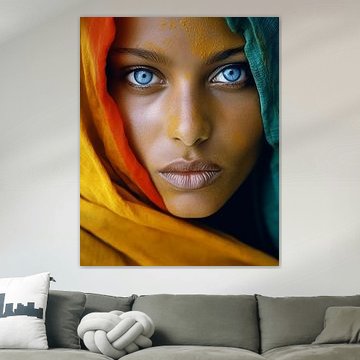 Buntes Porträt "Holi" von Carla Van Iersel