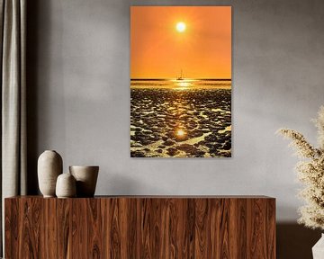 Sunset over the Wadden Sea near Koehoal in Friesland by Harrie Muis