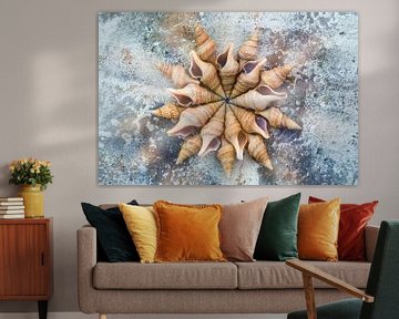 Circle of shells in sea and beach colours by Lisette Rijkers