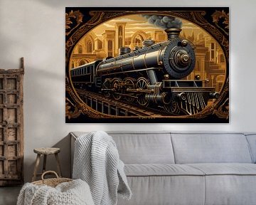 Train à vapeur de style Art déco en noir et or sur Jan Bechtum