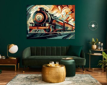 Stoomtrein Art Deco stijl abstract van Jan Bechtum