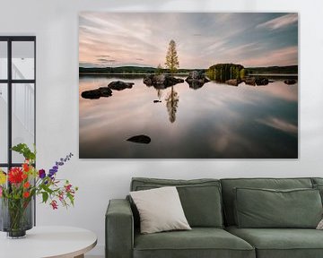 Spiegelgladde reflectie van een Zweeds landschap van Bart cocquart