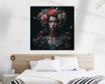 Vrouw met bloemenhaar van Kirtah Designs