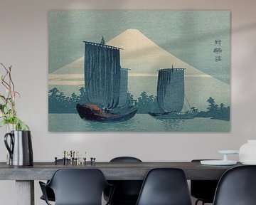 Japanischer Holzschnitt Ukiyo-e Segelboote und Berg Fuji von Uehara Konen von Dina Dankers