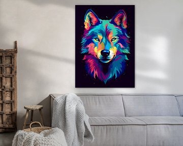 Wolf Dier Pop Art Kleurstijl van Qreative