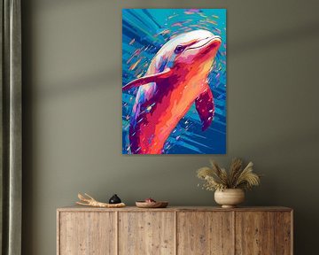 Dolfijn Wilde Natuur WPAP Kleurstijl van Qreative