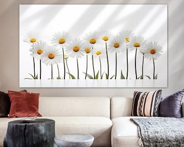 Madeliefjes op een rijtje naast elkaar van Vlindertuin-Art