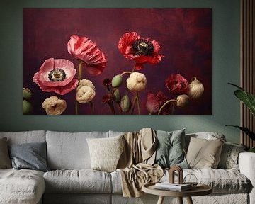 Nature morte aux fleurs avec coquelicots sur Vlindertuin Art