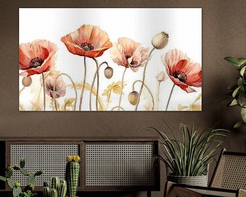 Poppy watercolour in panoramic format by Vlindertuin Art