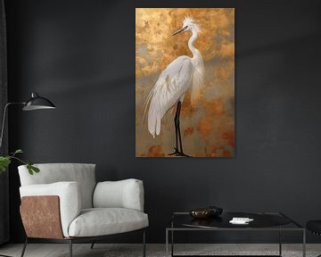 Kraanvogel met gouden achtergrond van Digitale Schilderijen