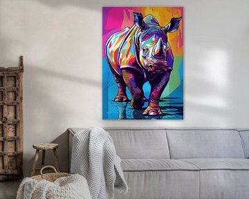 Rhino Wild Nature WPAP Kleurstijl van Qreative