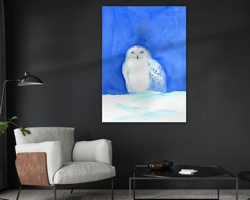 Snowy Owl in the Snow Watercolour Painting by Karen Kaspar
