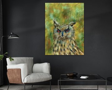 Eagle Owl Portrait Pastel Painting by Karen Kaspar