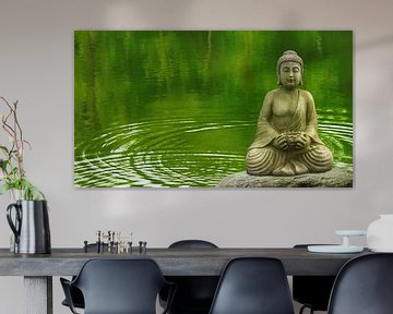 buddha on a stone in a forest lake by Dörte Bannasch