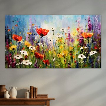 Jardin de fleurs coloré, impressionnisme, fleurs sauvages, mélange de graines