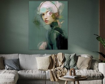 Portrait moderne dans les tons rose et vert sur Carla Van Iersel
