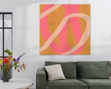 Kleurrijke en speelse moderne abstracte lijnen in roze en grijs van Dina Dankers