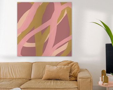 Kleurrijke en speelse moderne abstracte lijnen in roze en blauw van Dina Dankers