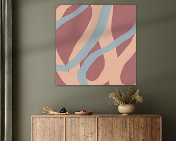 Kleurrijke en speelse moderne abstracte lijnen in roze en geel van Dina Dankers