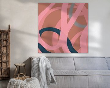 Kleurrijke en speelse moderne abstracte lijnen in bruin, roze, grijs van Dina Dankers