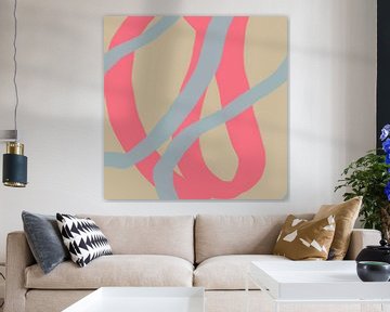 Kleurrijke en speelse moderne abstracte lijnen in roze, grijs, beige van Dina Dankers