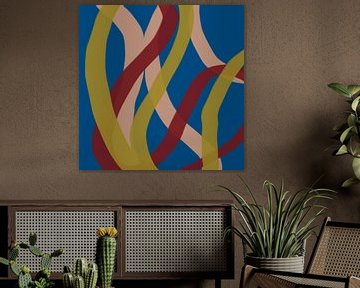 Kleurrijke en speelse moderne abstracte lijnen in blauw, roze, wit van Dina Dankers