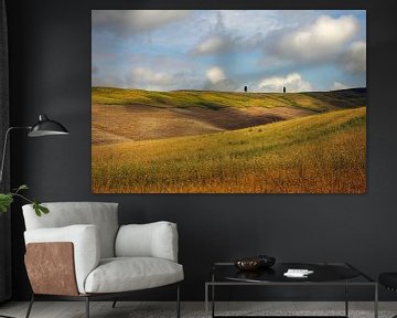 Gele glooiende velden van de Val d'Orcia, Toscane van Bo Scheeringa Photography