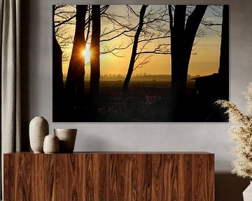 Door de bomen de zonsondergang zien by Geert Heldens