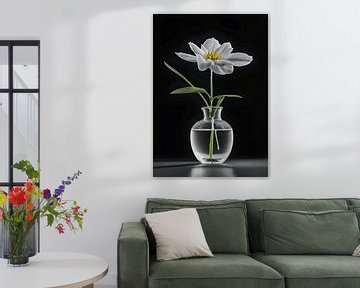 Witte bloem in vaas tegen zwarte achtergrond van Grafiekus