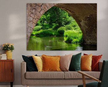 Idyllic view under the Sternbrücke, Weimar by Mixed media vector arts